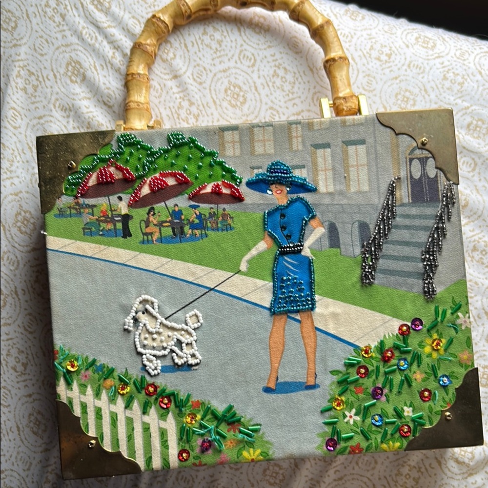 Colorful Beaded Handbag with Bamboo Handle